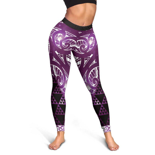 Matariki New Zealand Leggings NZ Niho Taniwha Maori New Year Purple Galaxy