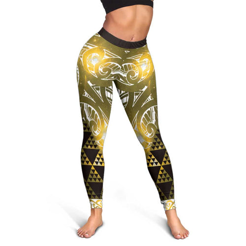 Matariki New Zealand Leggings NZ Niho Taniwha Maori New Year Yellow Galaxy