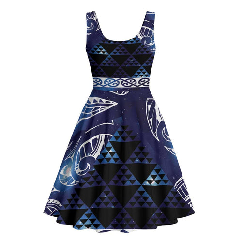Matariki New Zealand Midi Dress NZ Niho Taniwha Maori New Year Blue Galaxy