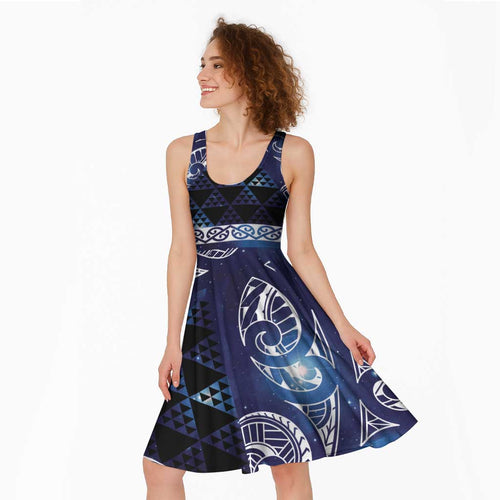 Matariki New Zealand Midi Dress NZ Niho Taniwha Maori New Year Blue Galaxy