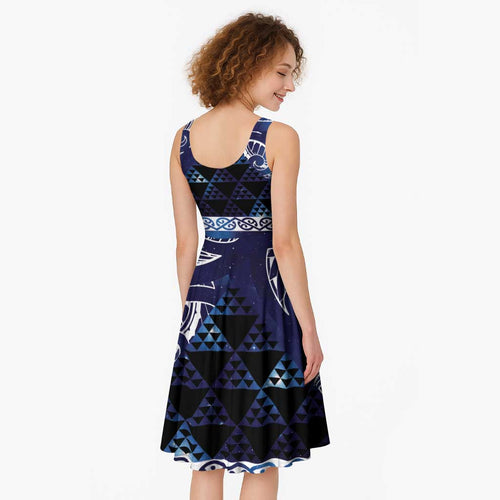 Matariki New Zealand Midi Dress NZ Niho Taniwha Maori New Year Blue Galaxy