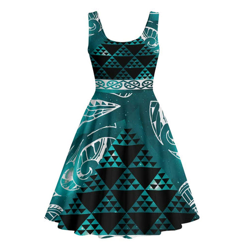 Matariki New Zealand Midi Dress NZ Niho Taniwha Maori New Year Cyan Galaxy