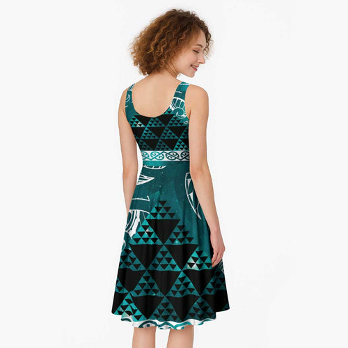 Matariki New Zealand Midi Dress NZ Niho Taniwha Maori New Year Cyan Galaxy