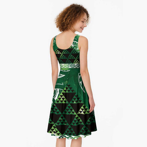 Matariki New Zealand Midi Dress NZ Niho Taniwha Maori New Year Green Galaxy