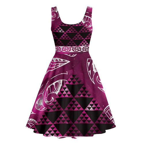 Matariki New Zealand Midi Dress NZ Niho Taniwha Maori New Year Pink Galaxy