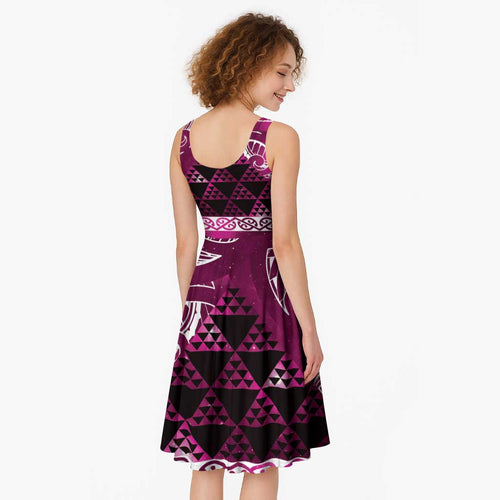 Matariki New Zealand Midi Dress NZ Niho Taniwha Maori New Year Pink Galaxy