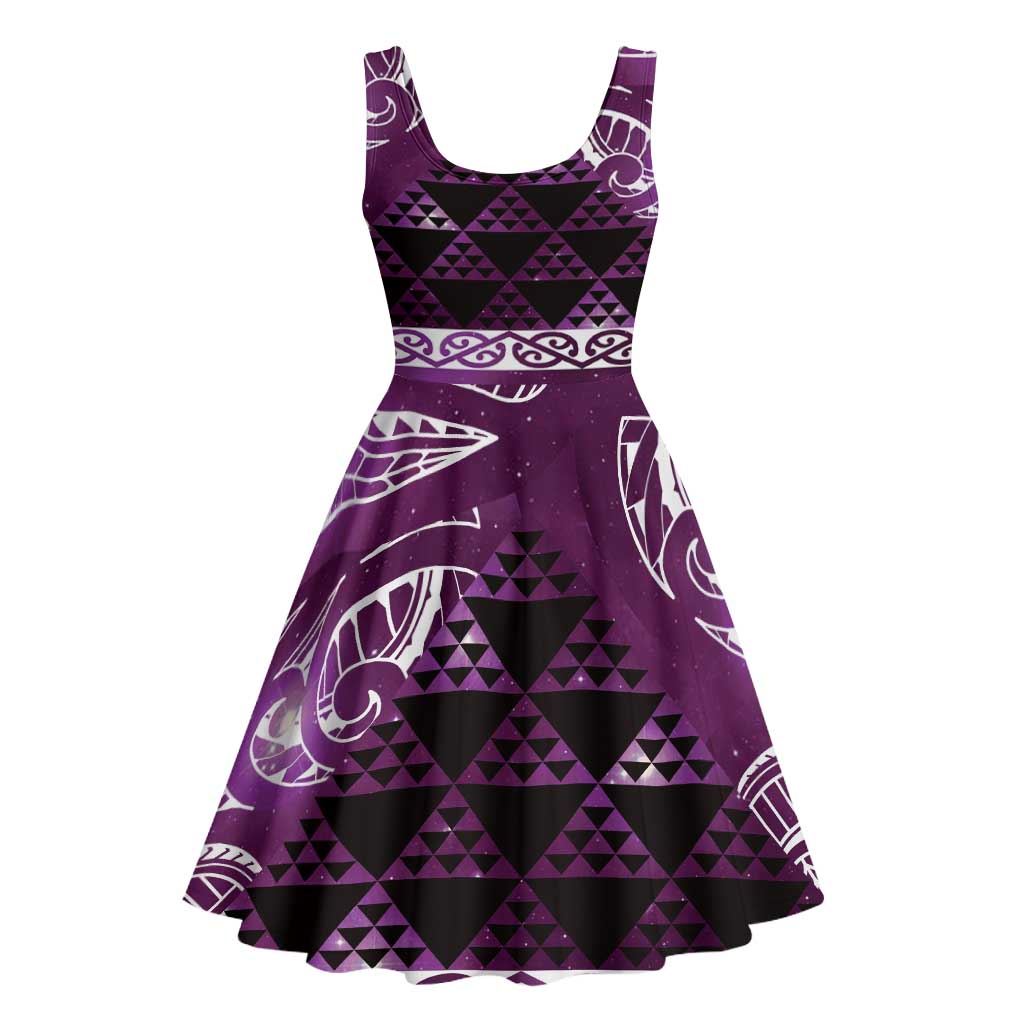 Matariki New Zealand Midi Dress NZ Niho Taniwha Maori New Year Purple Galaxy