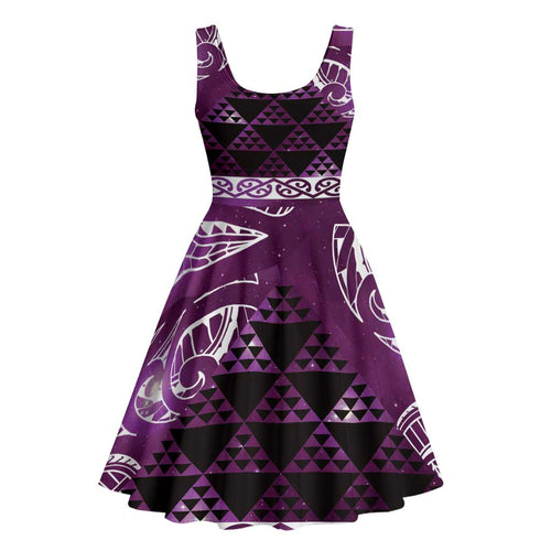 Matariki New Zealand Midi Dress NZ Niho Taniwha Maori New Year Purple Galaxy