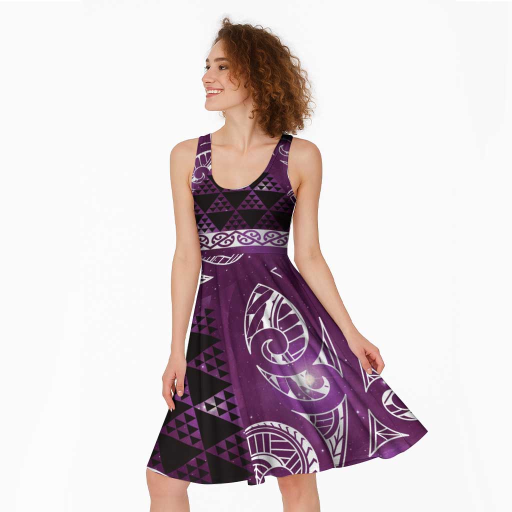 Matariki New Zealand Midi Dress NZ Niho Taniwha Maori New Year Purple Galaxy