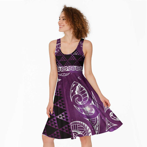 Matariki New Zealand Midi Dress NZ Niho Taniwha Maori New Year Purple Galaxy