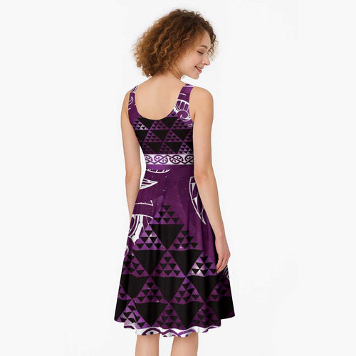 Matariki New Zealand Midi Dress NZ Niho Taniwha Maori New Year Purple Galaxy