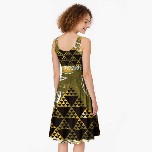 Matariki New Zealand Midi Dress NZ Niho Taniwha Maori New Year Yellow Galaxy