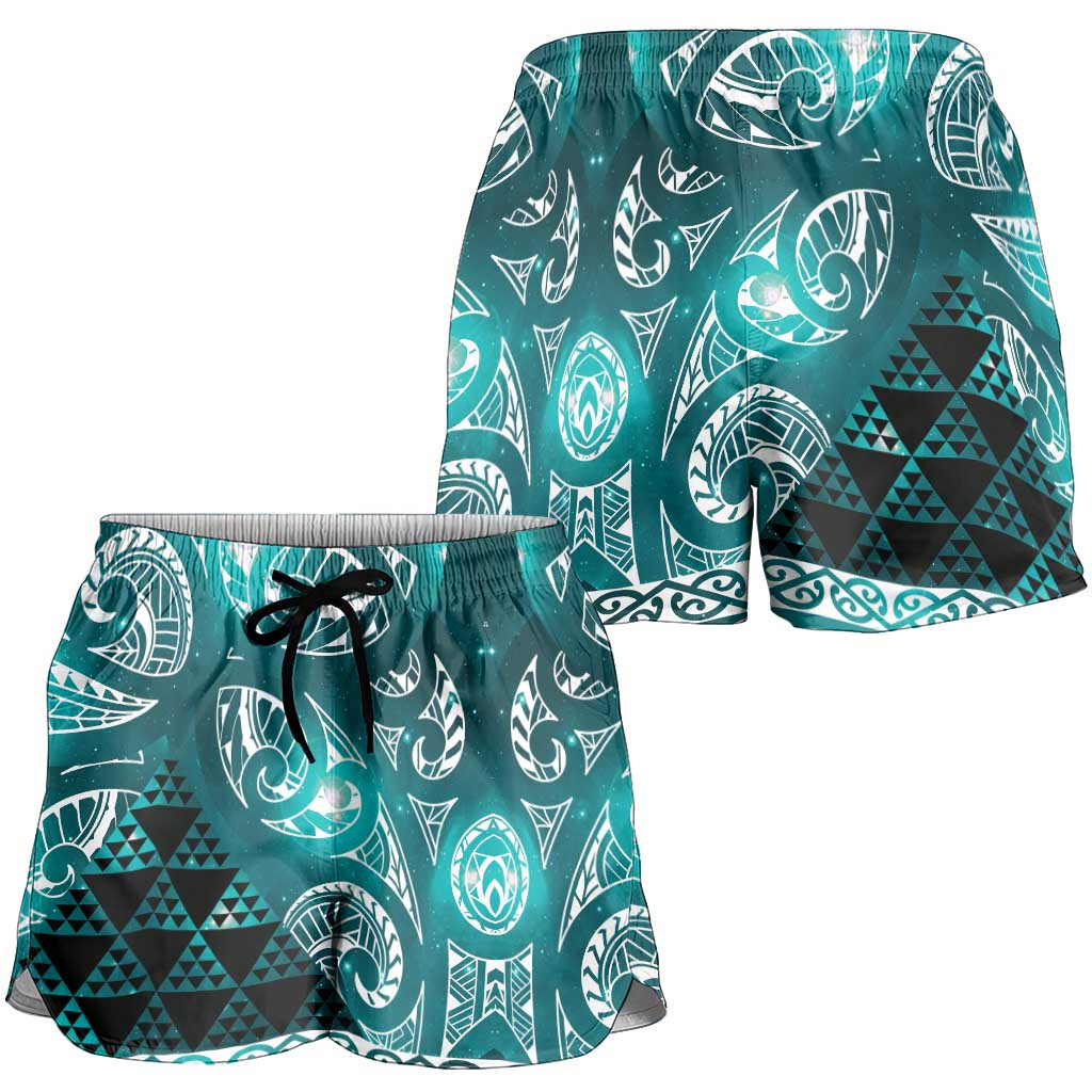 Matariki New Zealand Shorts for Women NZ Niho Taniwha Maori New Year Cyan Galaxy
