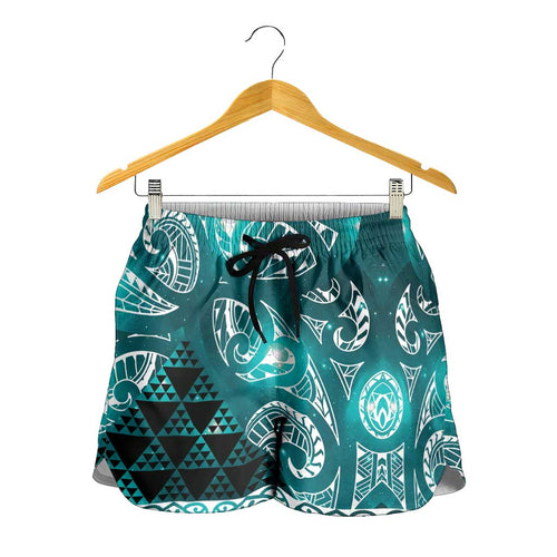 Matariki New Zealand Shorts for Women NZ Niho Taniwha Maori New Year Cyan Galaxy