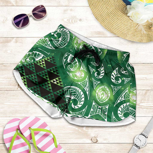 Matariki New Zealand Shorts for Women NZ Niho Taniwha Maori New Year Green Galaxy