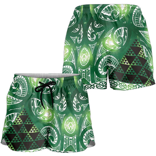 Matariki New Zealand Shorts for Women NZ Niho Taniwha Maori New Year Green Galaxy