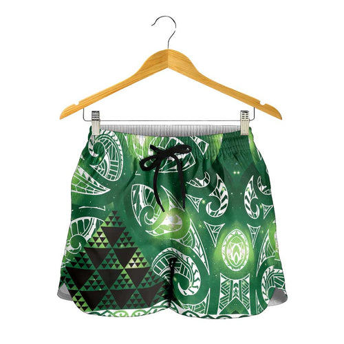 Matariki New Zealand Shorts for Women NZ Niho Taniwha Maori New Year Green Galaxy