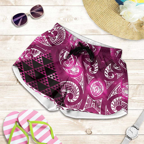Matariki New Zealand Shorts for Women NZ Niho Taniwha Maori New Year Pink Galaxy