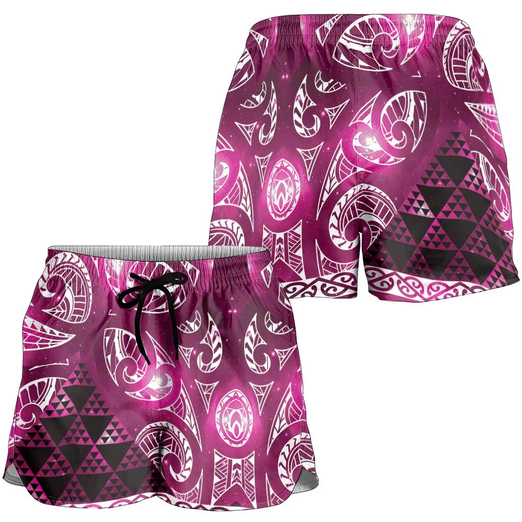 Matariki New Zealand Shorts for Women NZ Niho Taniwha Maori New Year Pink Galaxy