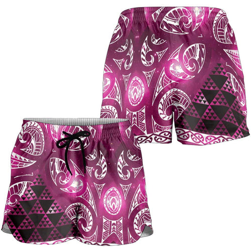 Matariki New Zealand Shorts for Women NZ Niho Taniwha Maori New Year Pink Galaxy