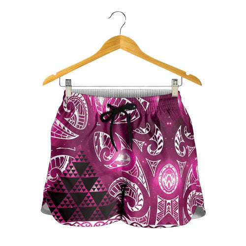Matariki New Zealand Shorts for Women NZ Niho Taniwha Maori New Year Pink Galaxy