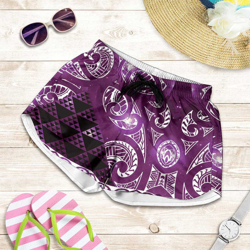 Matariki New Zealand Shorts for Women NZ Niho Taniwha Maori New Year Purple Galaxy