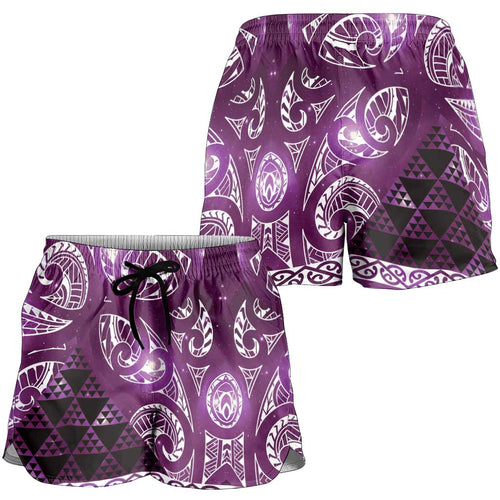 Matariki New Zealand Shorts for Women NZ Niho Taniwha Maori New Year Purple Galaxy