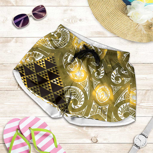 Matariki New Zealand Shorts for Women NZ Niho Taniwha Maori New Year Yellow Galaxy