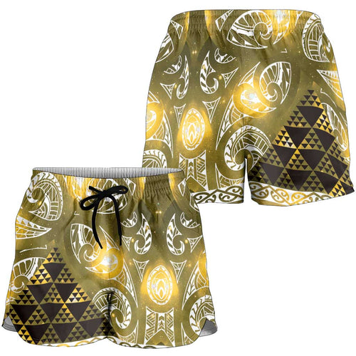 Matariki New Zealand Shorts for Women NZ Niho Taniwha Maori New Year Yellow Galaxy