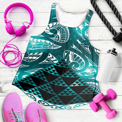 Matariki New Zealand Women Racerback Tank NZ Niho Taniwha Maori New Year Cyan Galaxy