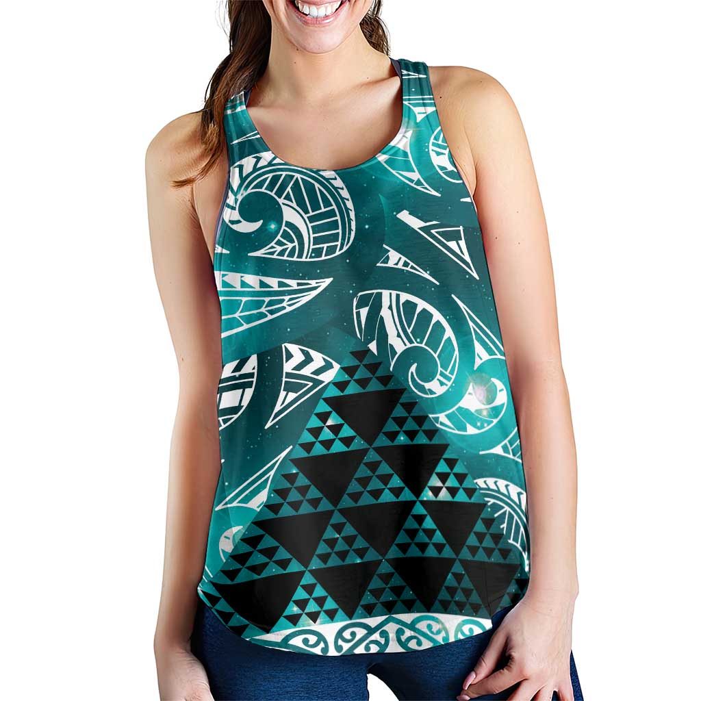 Matariki New Zealand Women Racerback Tank NZ Niho Taniwha Maori New Year Cyan Galaxy
