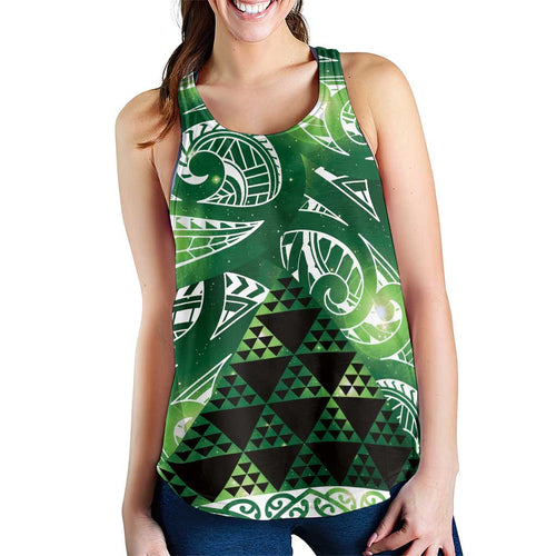 Matariki New Zealand Women Racerback Tank NZ Niho Taniwha Maori New Year Green Galaxy