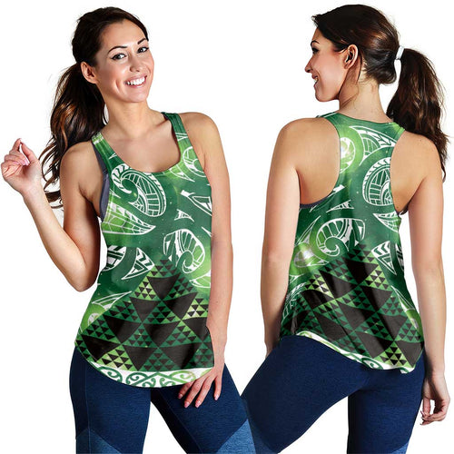 Matariki New Zealand Women Racerback Tank NZ Niho Taniwha Maori New Year Green Galaxy