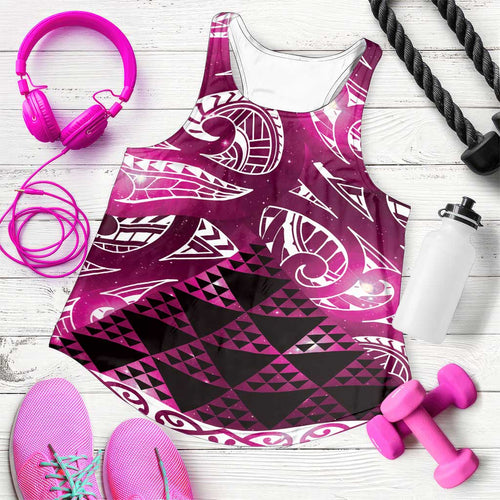 Matariki New Zealand Women Racerback Tank NZ Niho Taniwha Maori New Year Pink Galaxy