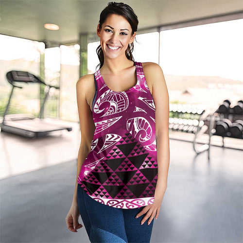 Matariki New Zealand Women Racerback Tank NZ Niho Taniwha Maori New Year Pink Galaxy