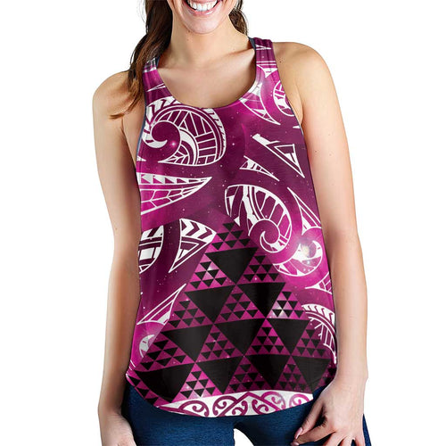 Matariki New Zealand Women Racerback Tank NZ Niho Taniwha Maori New Year Pink Galaxy