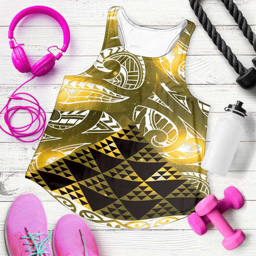 Matariki New Zealand Women Racerback Tank NZ Niho Taniwha Maori New Year Yellow Galaxy