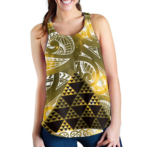 Matariki New Zealand Women Racerback Tank NZ Niho Taniwha Maori New Year Yellow Galaxy