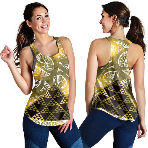 Matariki New Zealand Women Racerback Tank NZ Niho Taniwha Maori New Year Yellow Galaxy