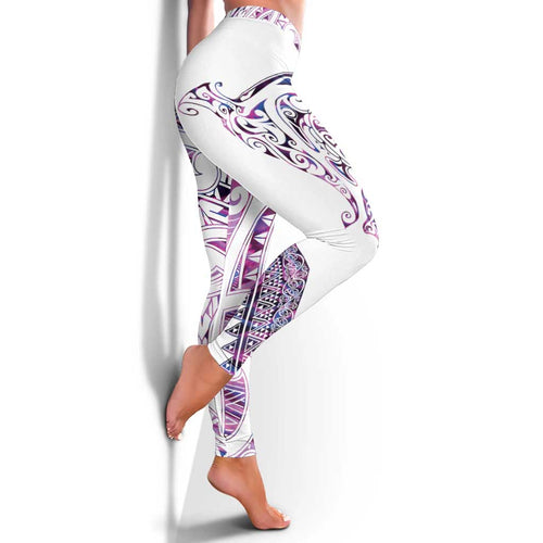 Mawhero Paua Shell Kowhaiwhai Taniko Leggings Manta Ray Shark-Turtle Maori Tribal Style