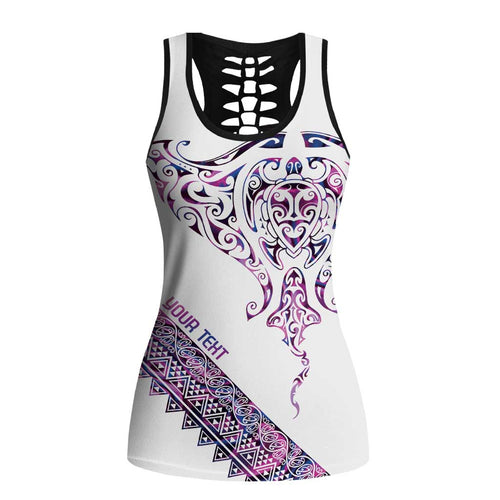 Mawhero Paua Shell Kowhaiwhai Taniko Personalised Hollow Tank Top Manta Ray Shark-Turtle Maori Tribal Style