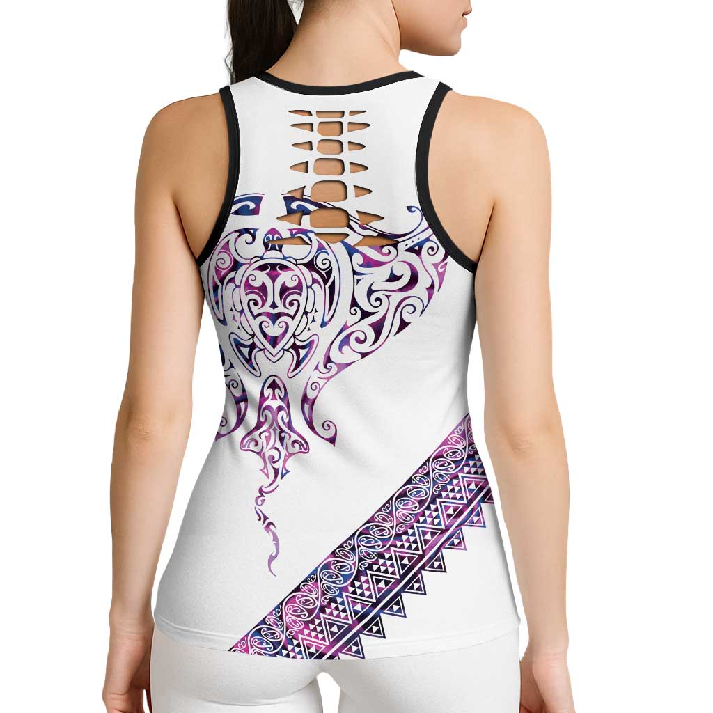 Mawhero Paua Shell Kowhaiwhai Taniko Personalised Hollow Tank Top Manta Ray Shark-Turtle Maori Tribal Style