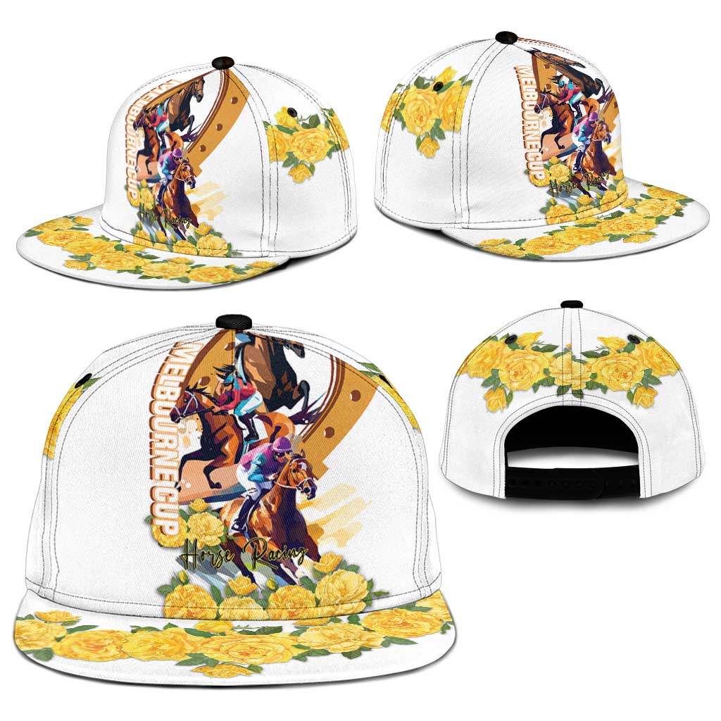 Melbourne Cup Australia Snapback Cap Horse Racing Horseshoe Mix Yellow Roses - Aussie Hoodie