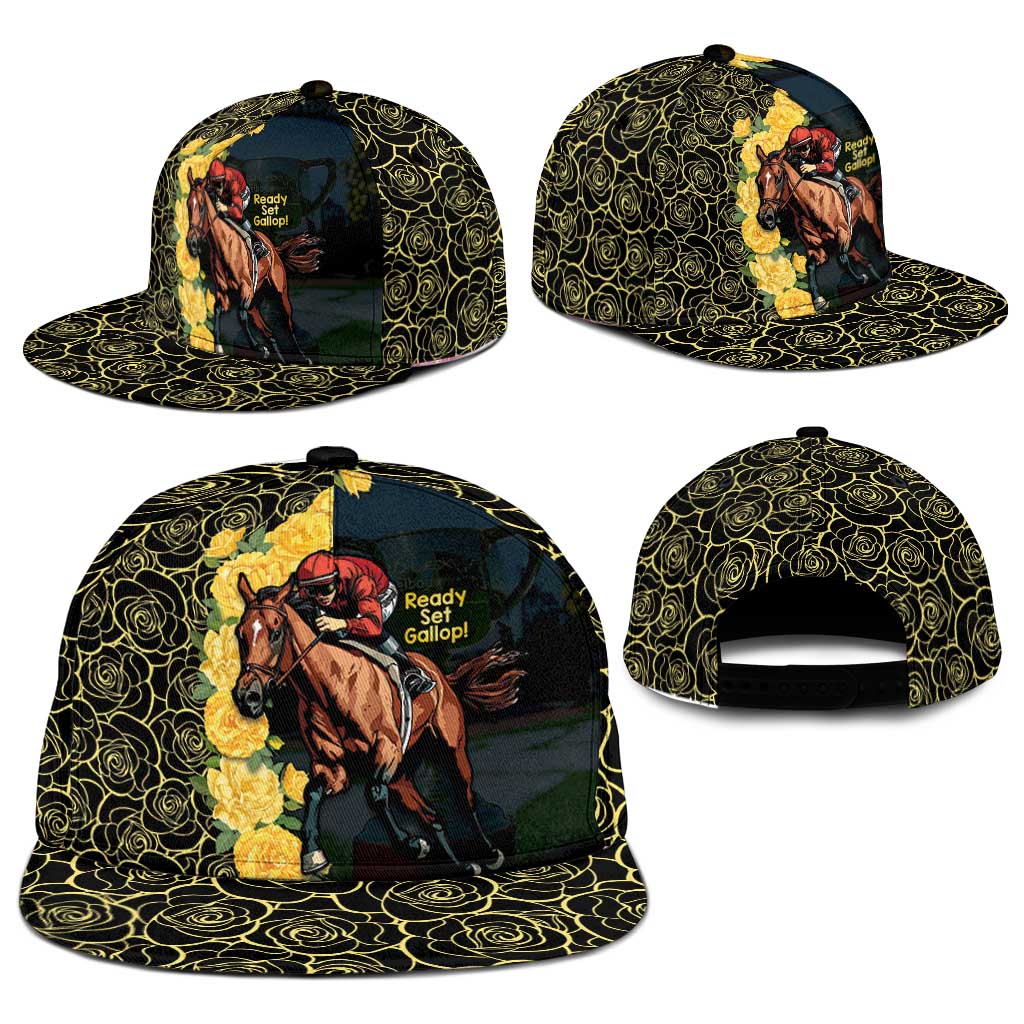 Melbourne Horse Racing Snapback Cap Yellow Roses - Ready Set Gallop - Aussie Hoodie