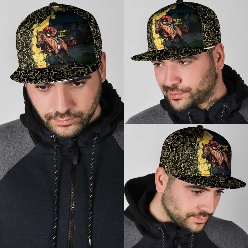 Melbourne Horse Racing Snapback Cap Yellow Roses - Ready Set Gallop - Aussie Hoodie