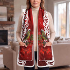 Meri Kirihimete New Zealand Korimako Santa Pocket Scarf Pohutukawa Aotearoa Maori Pattern