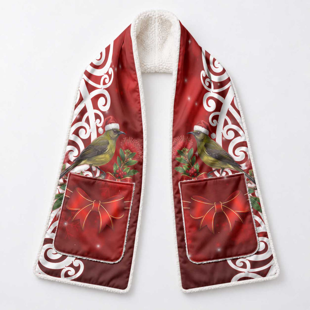 Meri Kirihimete New Zealand Korimako Santa Pocket Scarf Pohutukawa Aotearoa Maori Pattern