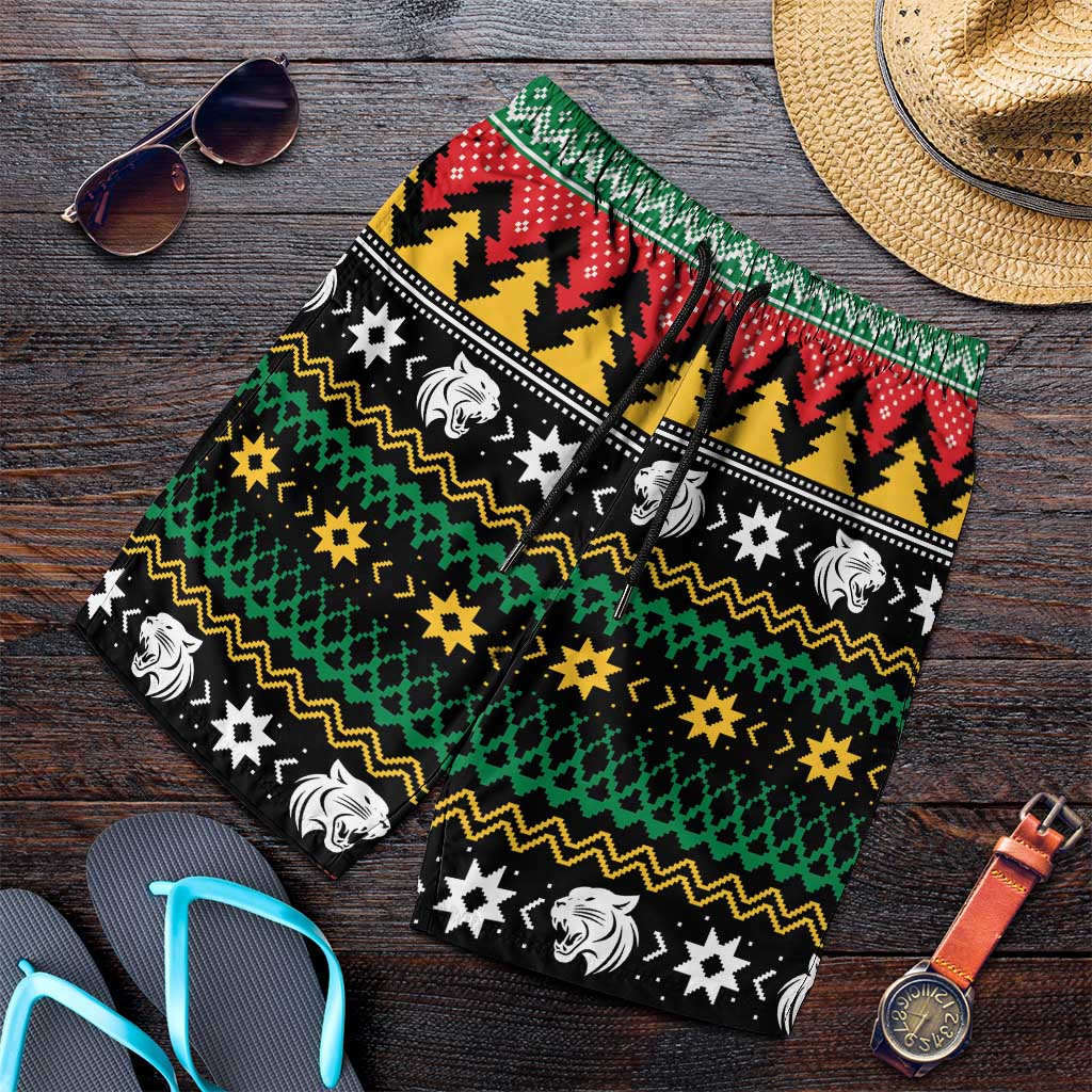 Merry Panther Roar Shorts for Men Christmas Rugby League Spirit - Aussie Hoodie