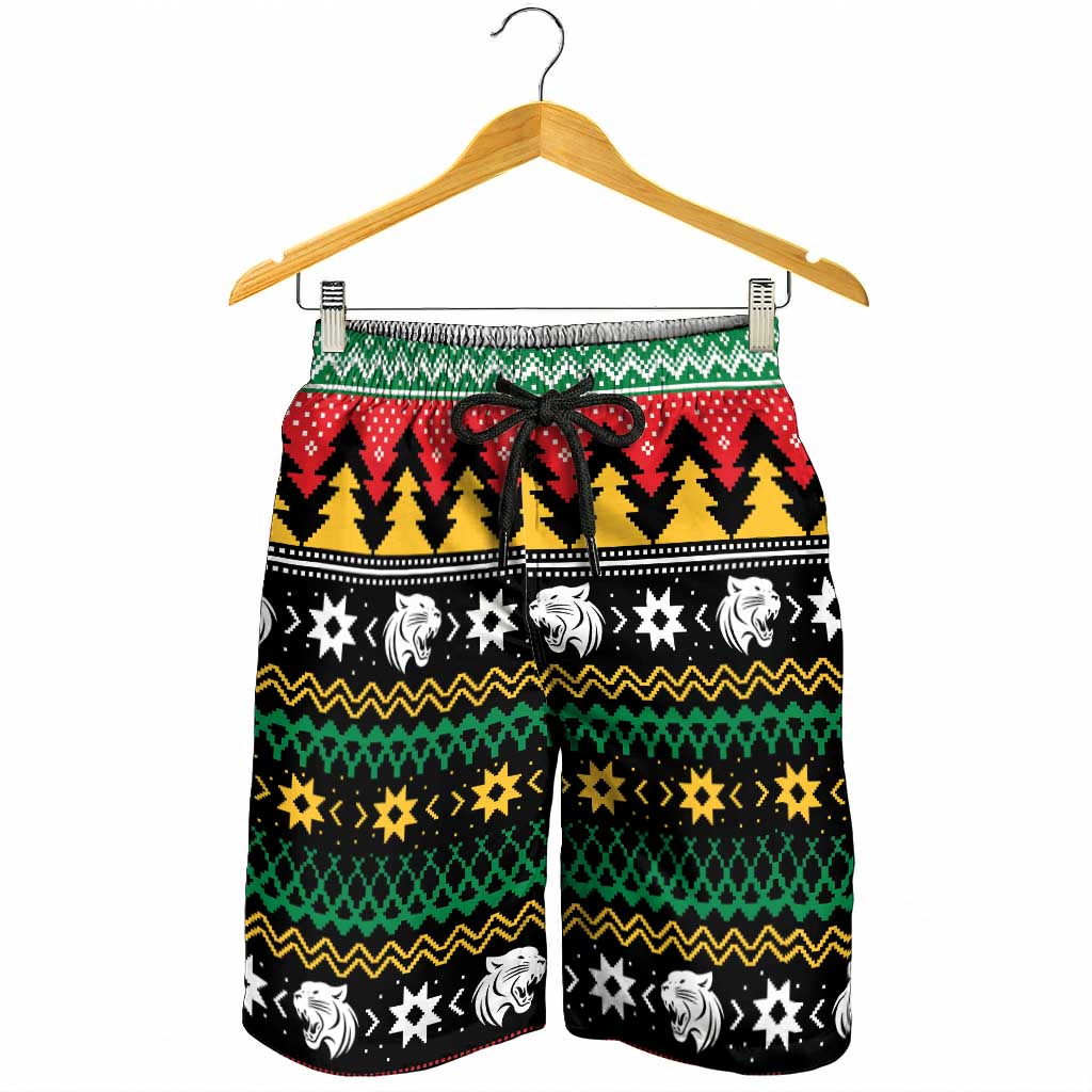 Merry Panther Roar Shorts for Men Christmas Rugby League Spirit - Aussie Hoodie