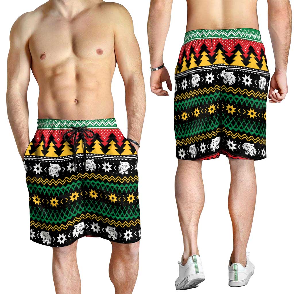 Merry Panther Roar Shorts for Men Christmas Rugby League Spirit - Aussie Hoodie